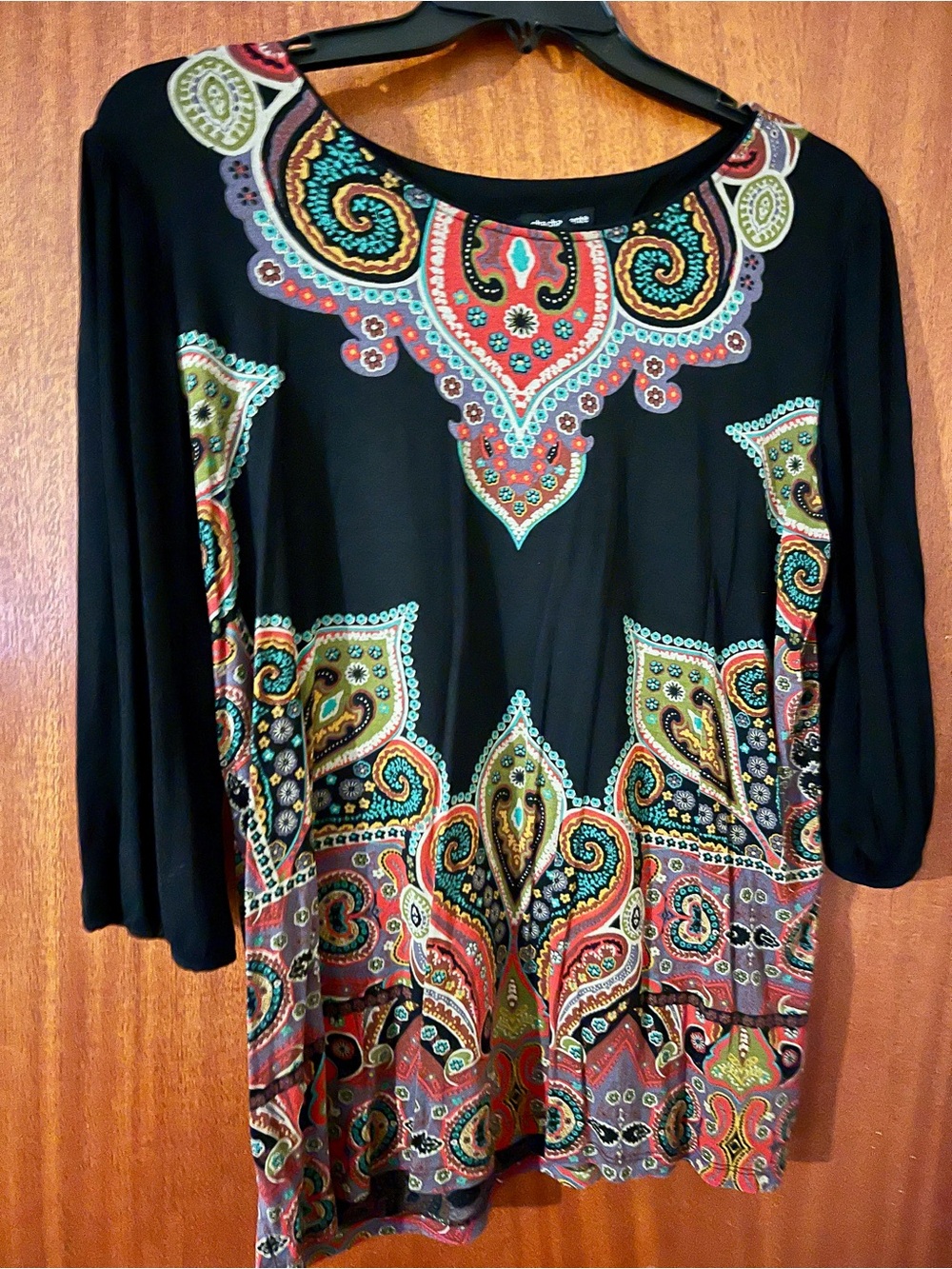 cha cha vente Black Tunic with Multicolor Paisley Accents